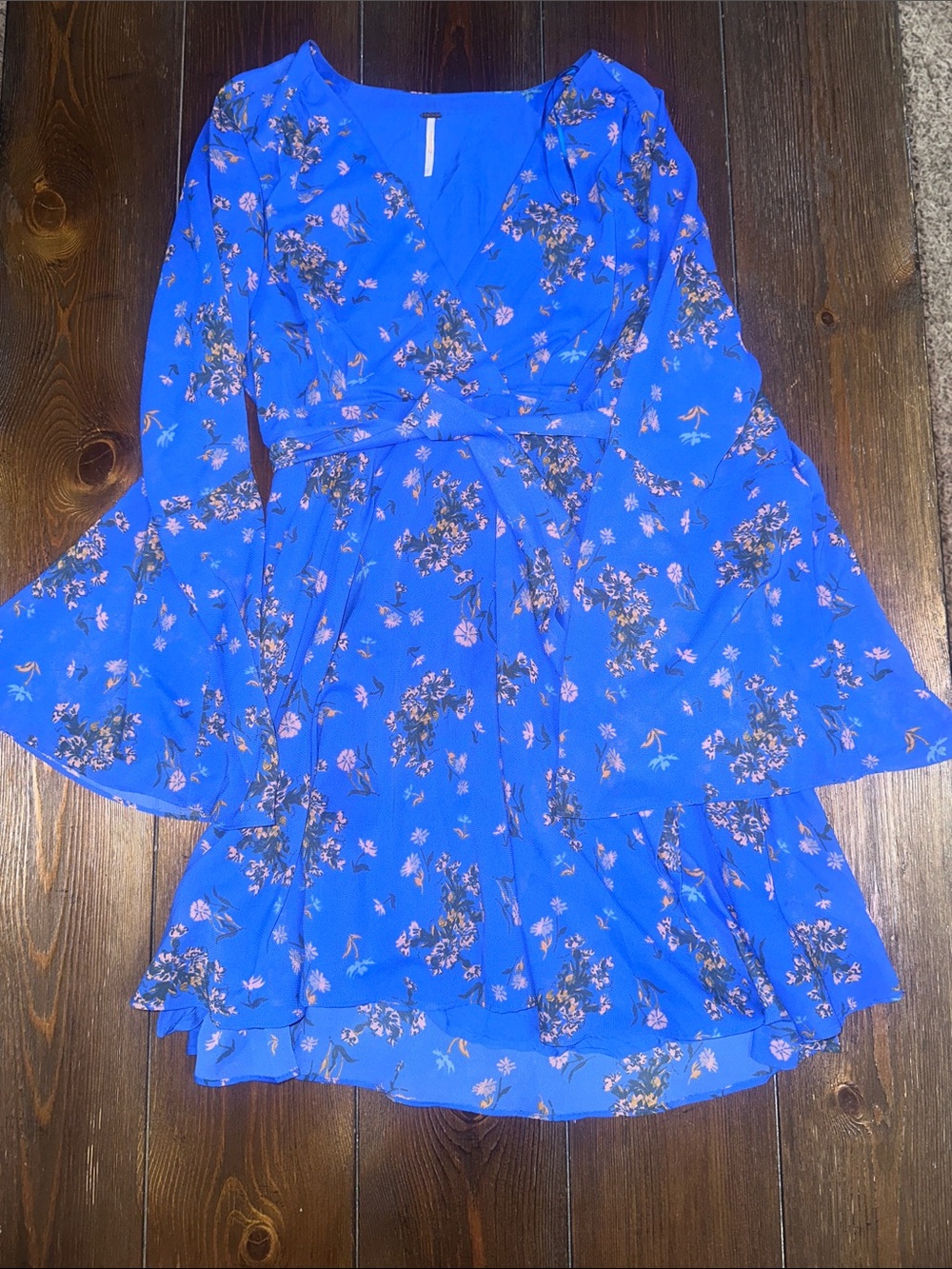 Free People Lilou Faux Wrap Blue Floral Dress - Picture 3 of 9